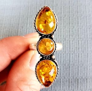 New Amber and Citrine 925 Silver Ring.